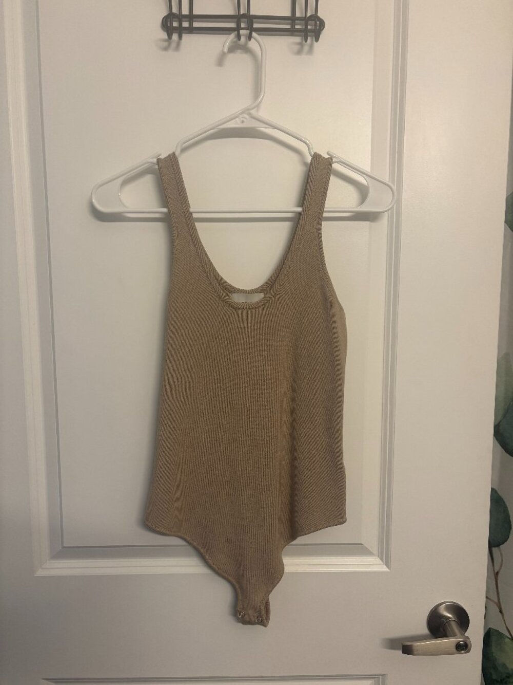 Stitches and Stripes Ribbed Tan Bodysuit